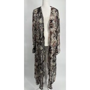 Womens XL Sheer Kimono Gold Metallic Paisley Floral Boho Festival Whimsigoth